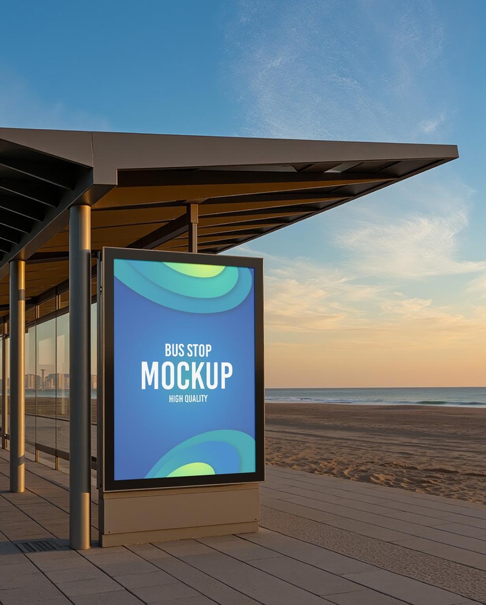 Mockup Painel Publicitário Ponto Ônibus Praia Profissional - Vista Frontal Mockup Mockups de Publici Mockup Painel Publicitário Ponto Ônibus Praia Profissional - Vista Frontal Mockup Mockups de Publicidade para Download