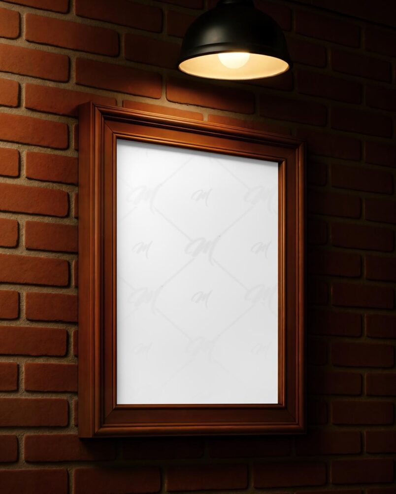 Mockup Quadro Parede Tijolos Bar PSD