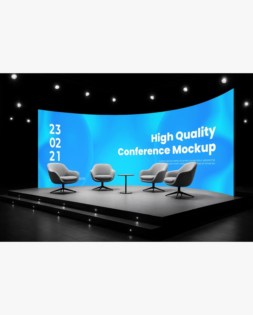 Mockup Telão Curvo Palco Conferência - Detalhe Realista Mockups de Publicidade Mockup Profissional Mockup Telão Curvo Palco Conferência - Detalhe Realista Mockups de Publicidade Mockup Profissional
